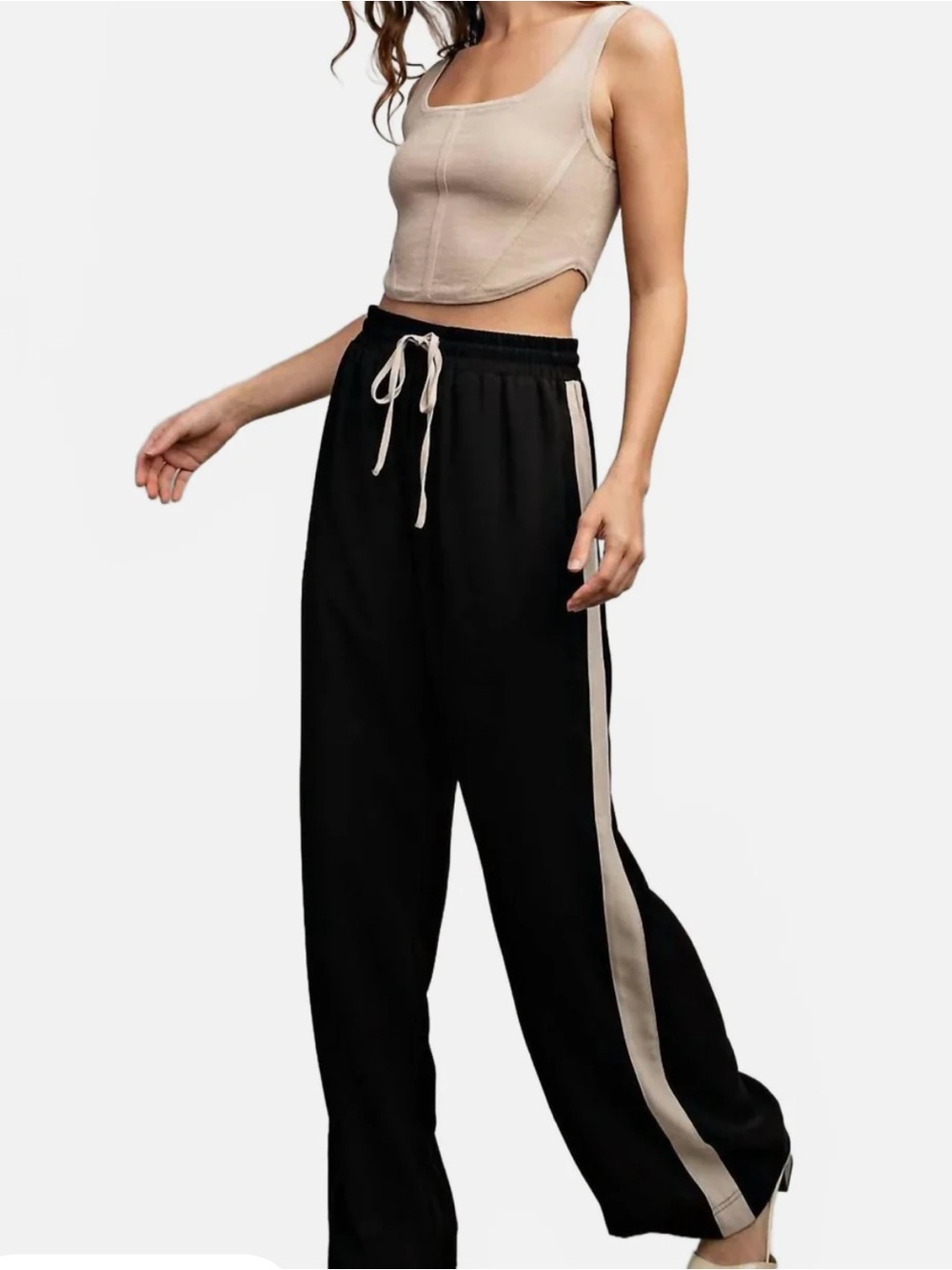 eesome Black and White Side-Stripe Joggers